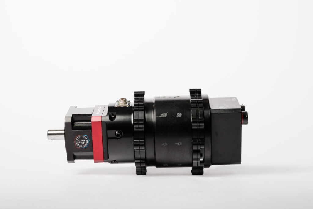 Side view of the Pinion-type Steering Actuator (PSA) on white background